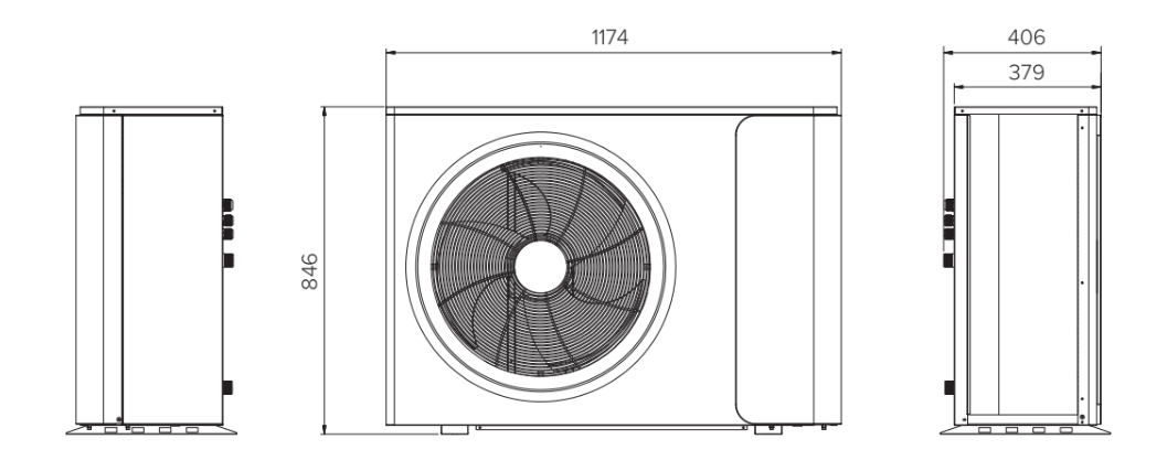 Appearance and dimensions of the MHM-U09HL and MHM-U12HL outdoor unit