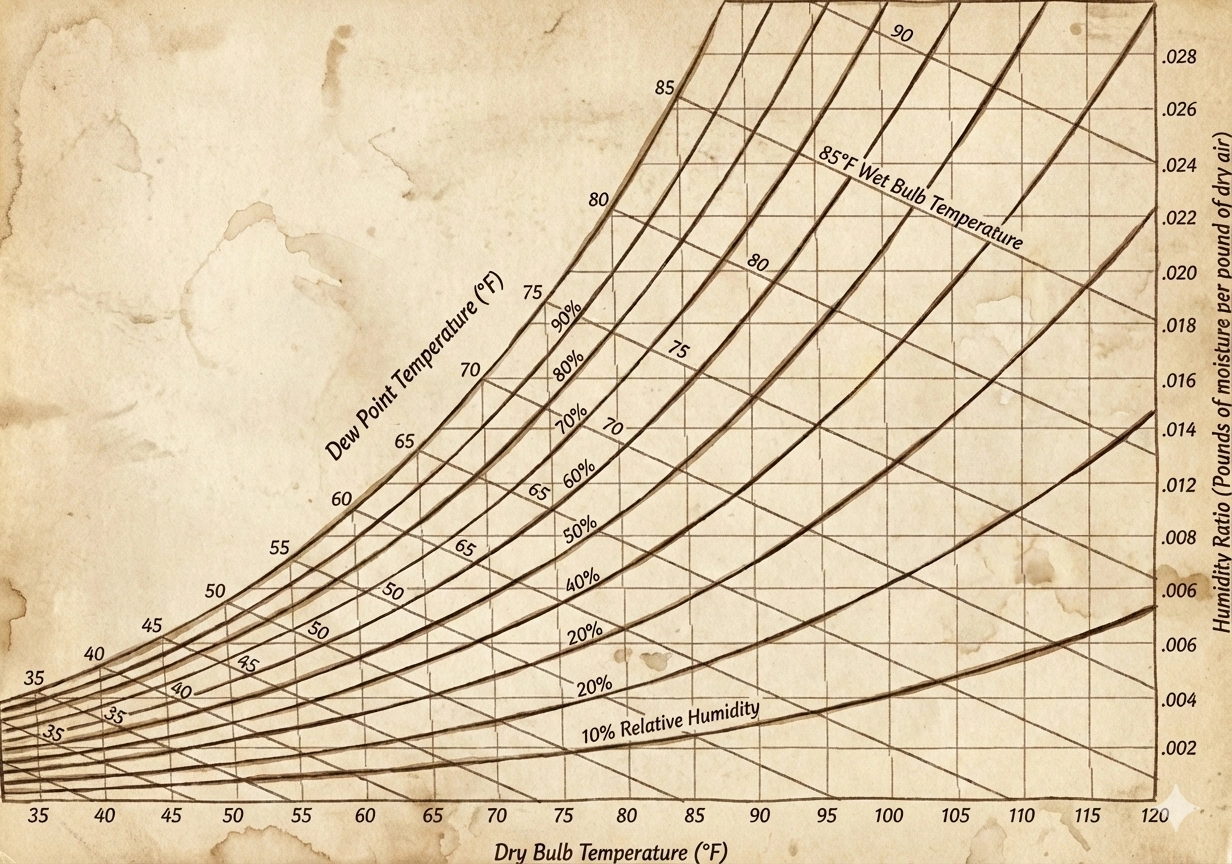 Psychrometric diagram - 7 key parameters of humid air for HVAC