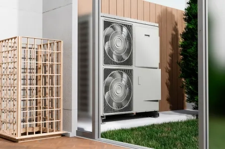 close up heat pump outside